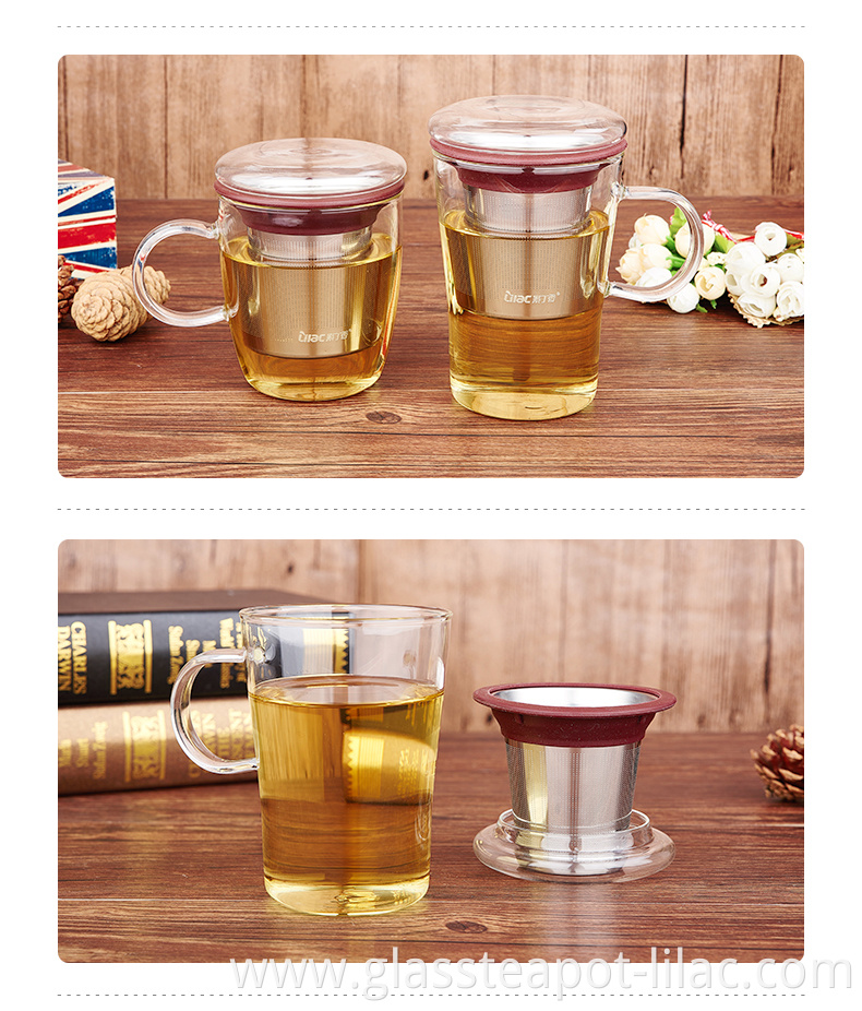 Lilac Free Sample 480ml/500ml manufacturer wholesale supplier custom cup green tea luxury clear glass mugs with lid and infuser